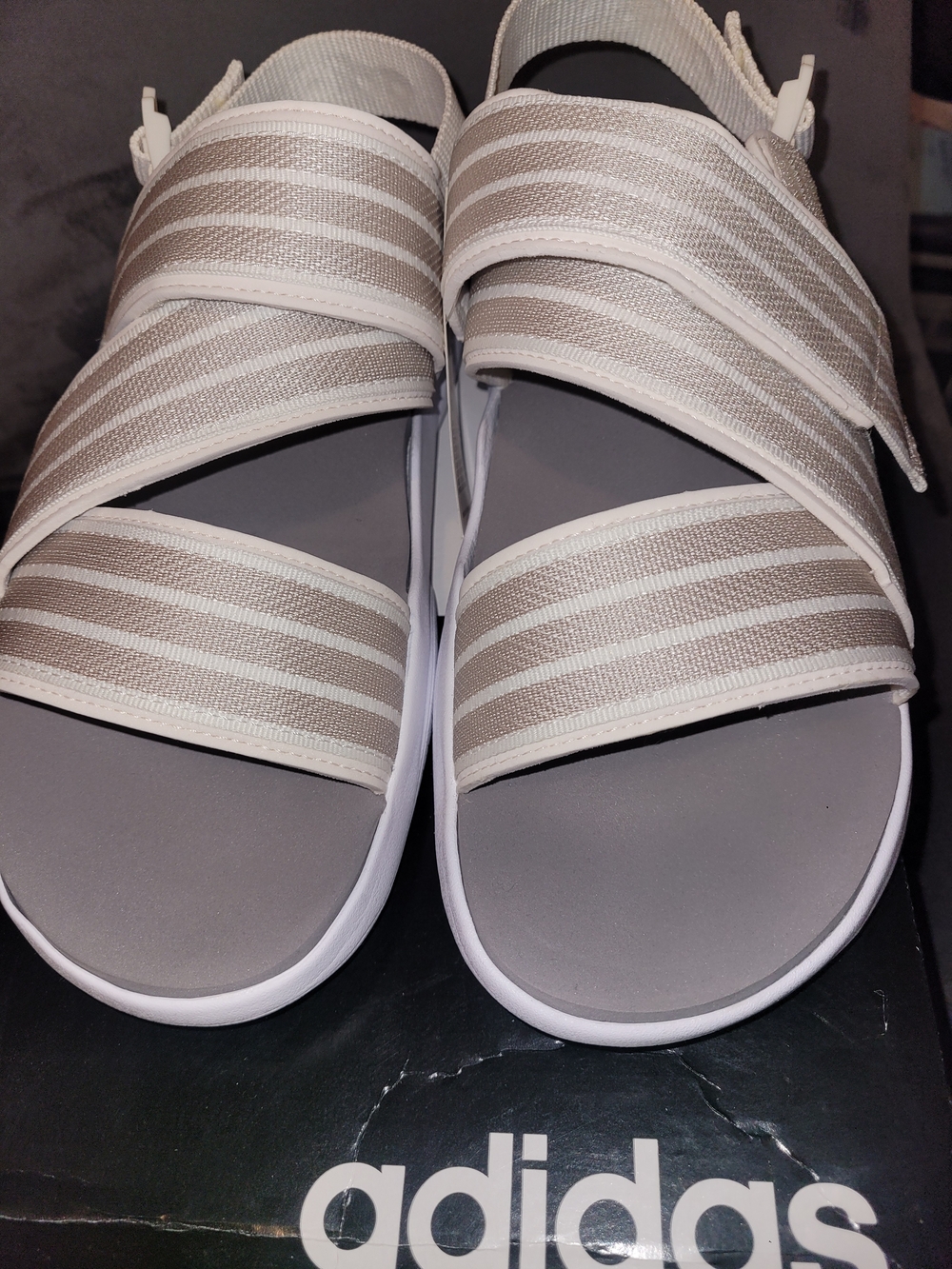 Adidas Striped Elastic Strap Sandals in Beige/White
